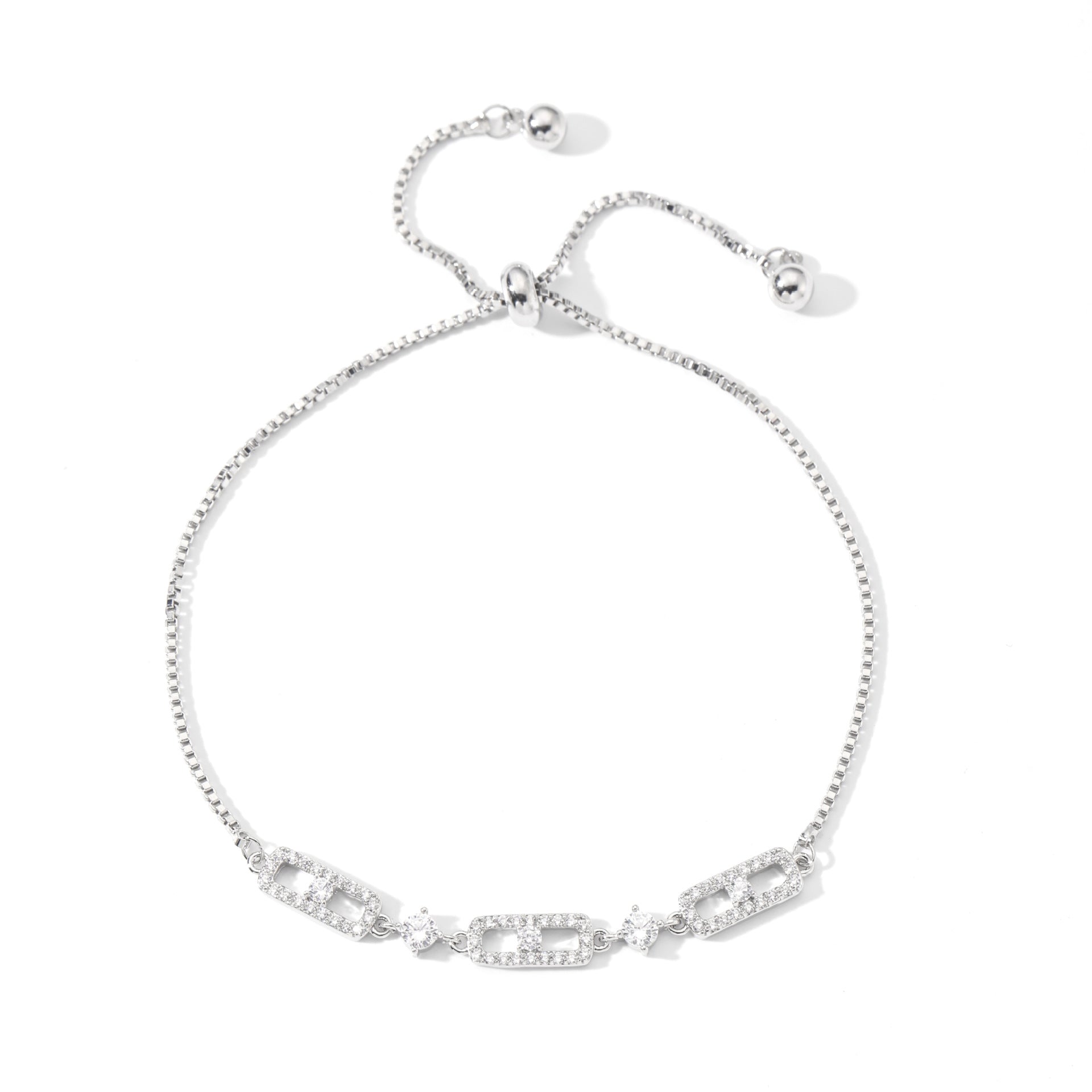 Link Chain Sparkling Cubic Zirconia Bracelet, Niche Designer Luxury Elegant All-Match Office Commute Wrist Jewelry for Women
