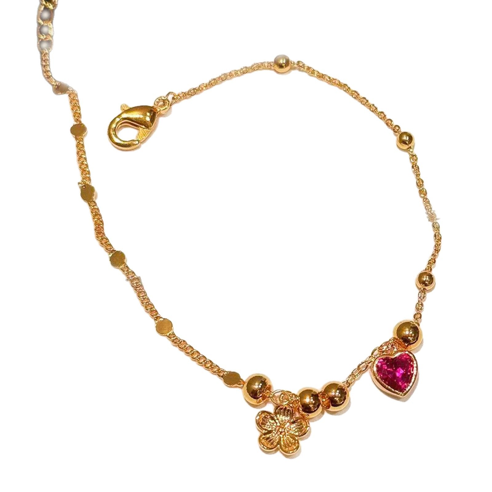 Heart Shape Sand Gold Bracelet, National Trend Luxury Hand Jewelry, Inlaid Natural Zircon Sweet Heart