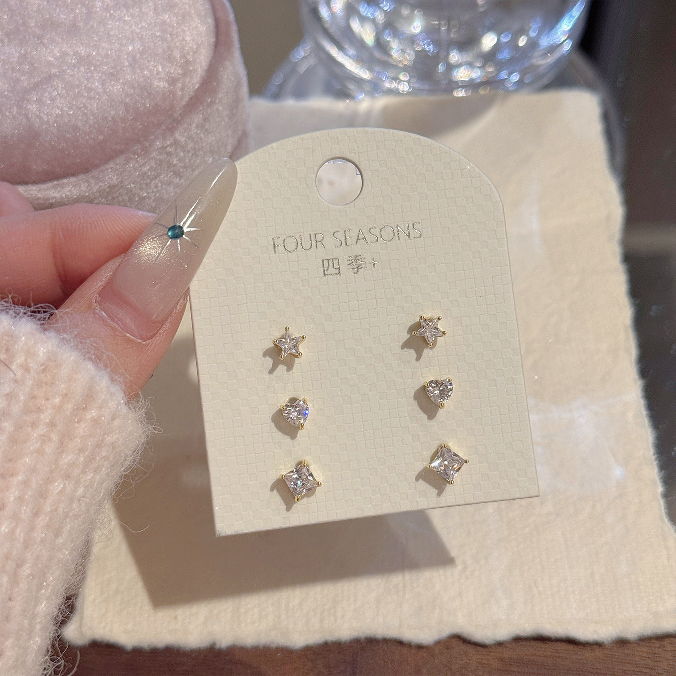 3 in 1 Star Cube Stud Earrings Set Luxury Women Combination Jewelry