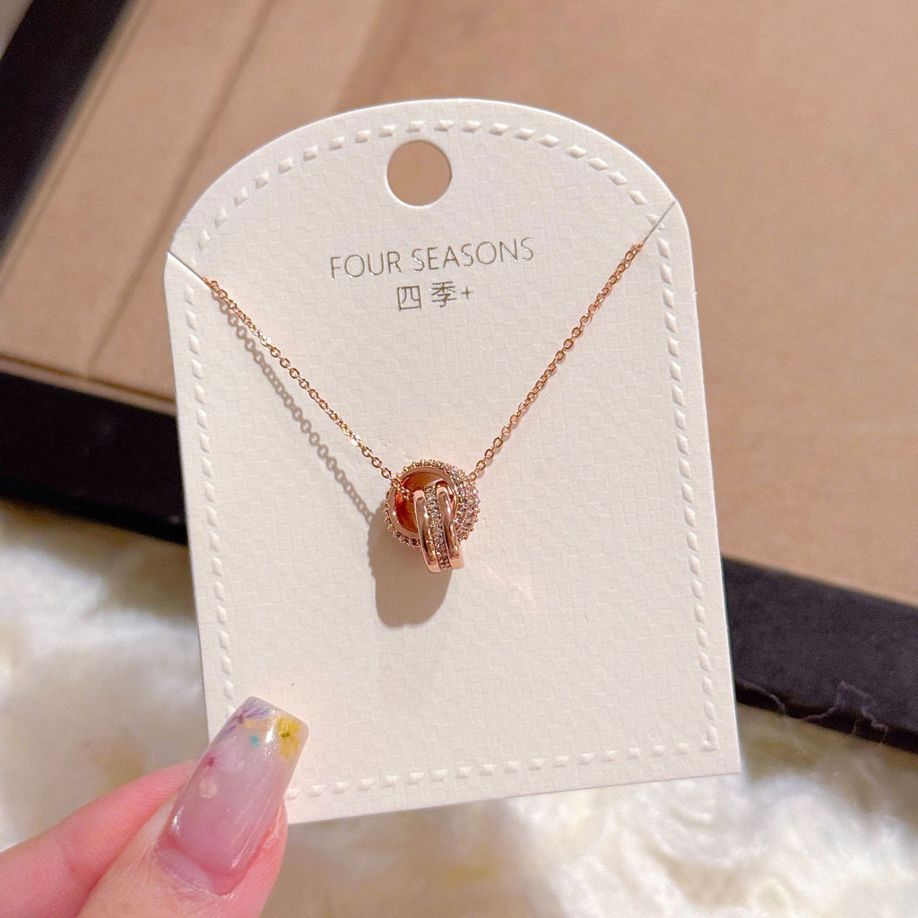 Double Interlocking Rings Necklace, Luxury Elegant Clavicle Chain, Exquisite Fashion Jewelry Gift for Girlfriend