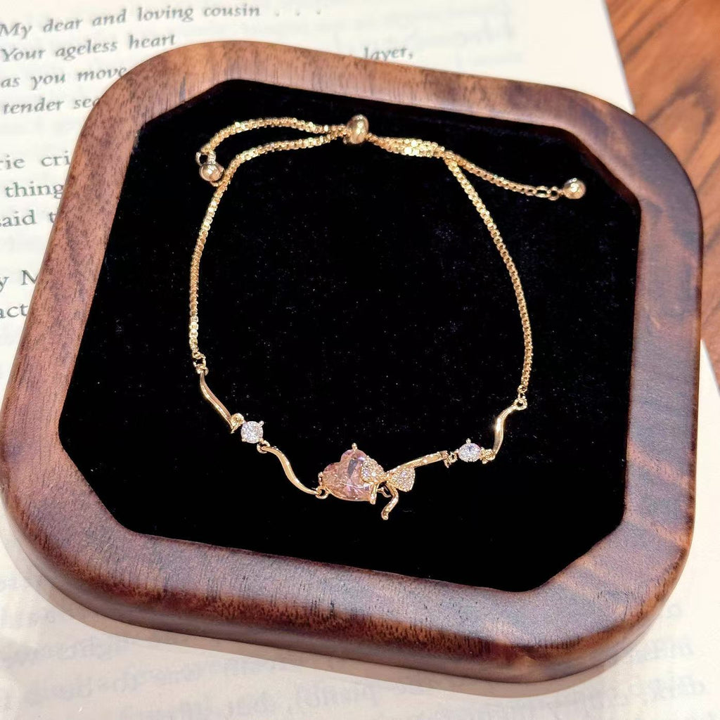 French Style Zircon Bracelet, Korean INS Minimalist Luxury Bracelet, Elegant Valentine's Day Jewelry for Women